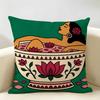 Coffee Bath In BLUE Cushion Cover Durable Hypoallergenic Organic Linen Pillow Cover Short Size Washable Skin-Friendly