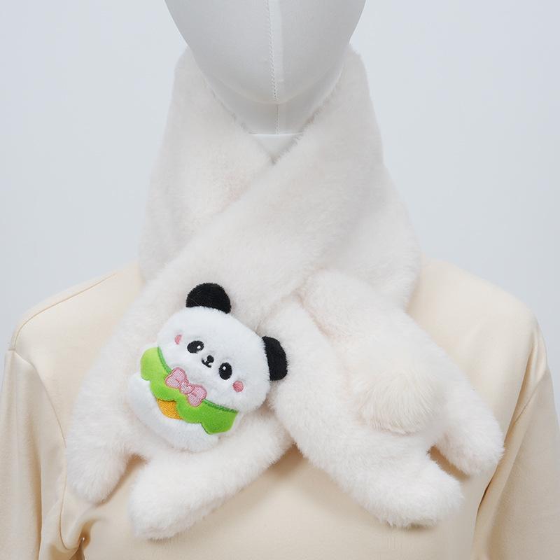 Women’s Cute Korean Faux Rabbit Fur Scarf: Thick, Warm, Plush, Versatile Neck Warmer for Autumn & Winter; Trendy Style for Students & Children.