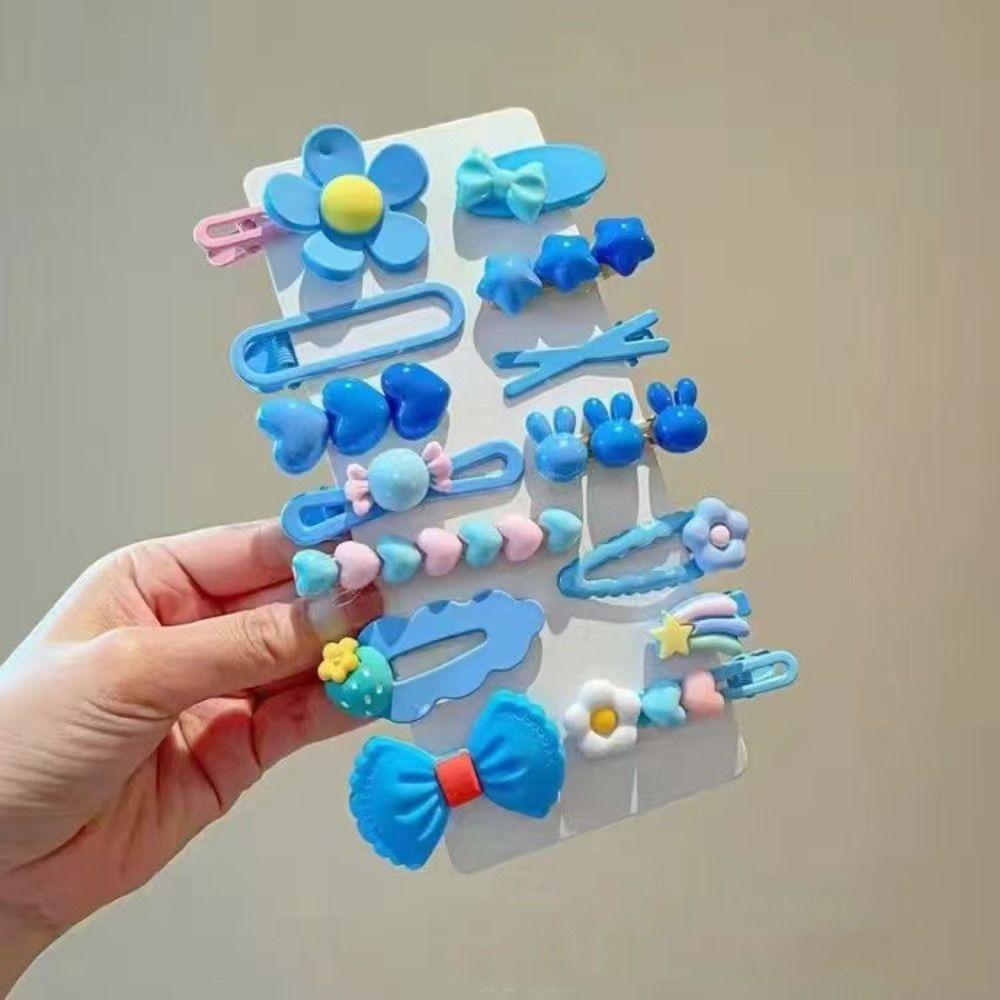 14Pcs/Set Fashion Cute Hair Clip Rabbit Bows Barrettes Lovely Heart Shaped Side Clip for Children
