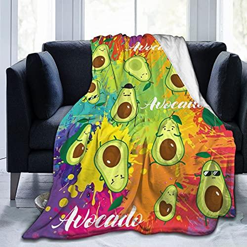 Avocado Cartoon Pattern Cute Throw Blanket Green Fruit  King Queen Size for Bed Sofa Couch Super Soft Warm Kawaii Flannel