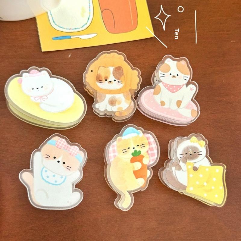 

6Pcs Cartoon Dog Cat Paper Clip Stationery Learning Supplies Acrylic Note Holder Mini Pp Clip Office Binding Clip Photo Clip A2