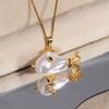 Stainless Steel Chain Ocean World Clownfish Necklace White Pearl Headfish Pendant Accessories Clavicle Chain Women's Gift