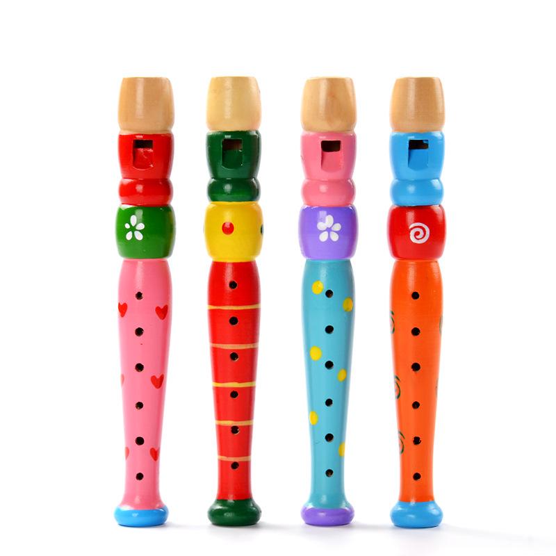 1 Pc Random Small Wooden Colorful Piccolo Flute for Kids Learning Rhythm Musical Instrument Early Education Music Sound Toys for Kids