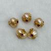 1Pc, Artificial Pearl Beads with Golden Setting and Red Gems Accents, Pink Rice Beads with Hole, for Jewelry Making DIY Materials Accessories 0.9-1cm