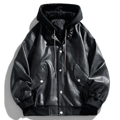 Fake Two-piece American Retro Leather Jacket for Men's Spring and Autumn New Style High Street Pussy