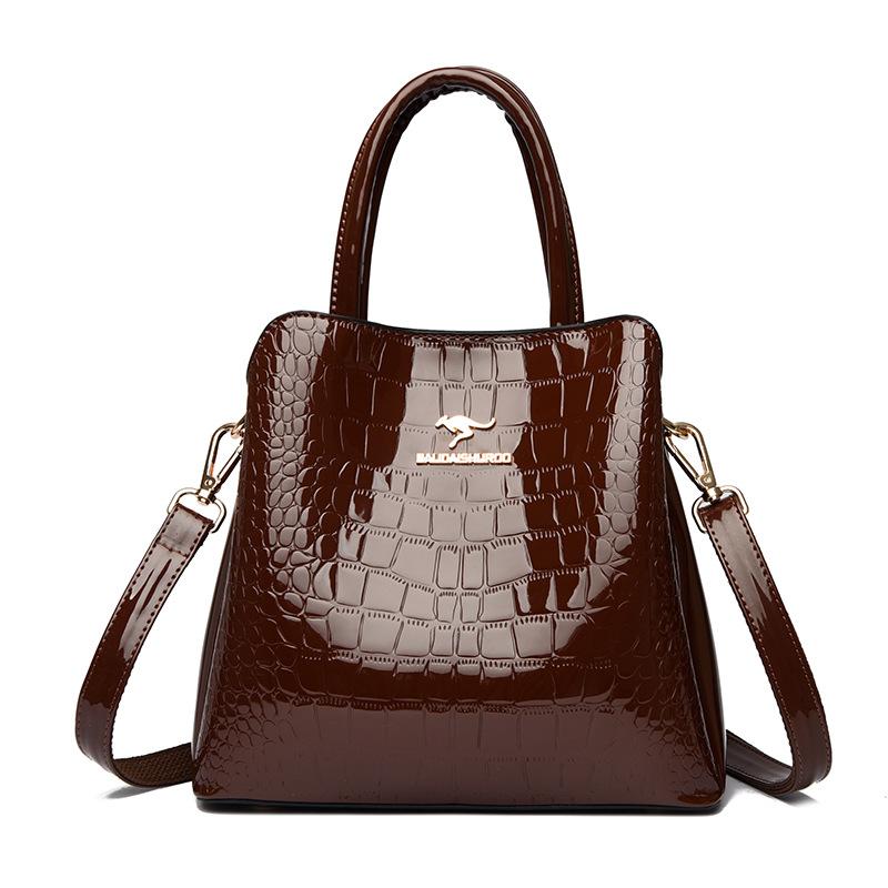 Women's Bag New Patent Leather Shoulder Bag Women's Middle Mother Bag Crocodile Pattern Handbag Women