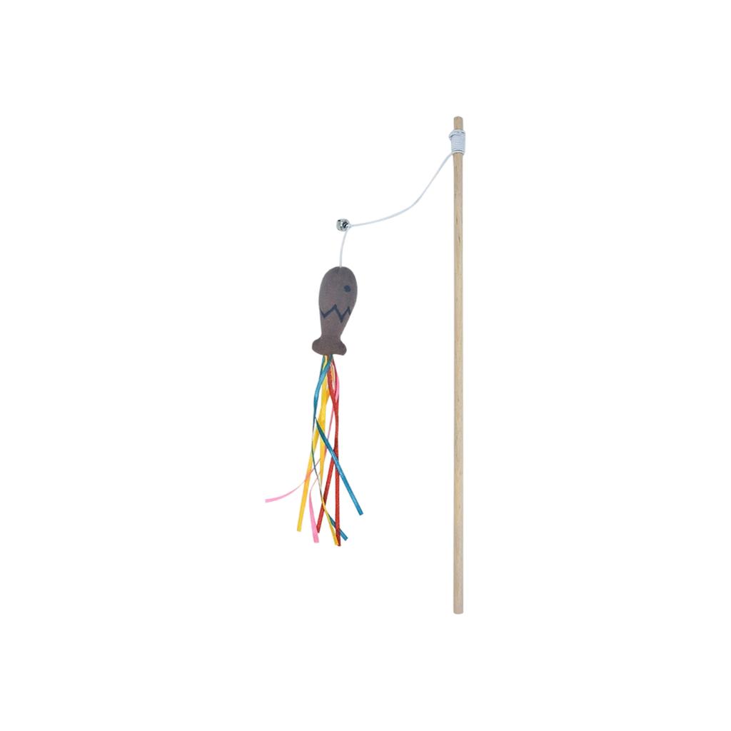 Fishing Rod Wooden Rod Cats Teaser Mint Colorful Fish Cats Toy Long Rod Cats Self-Entertainment And Boredom-Relieving Toy