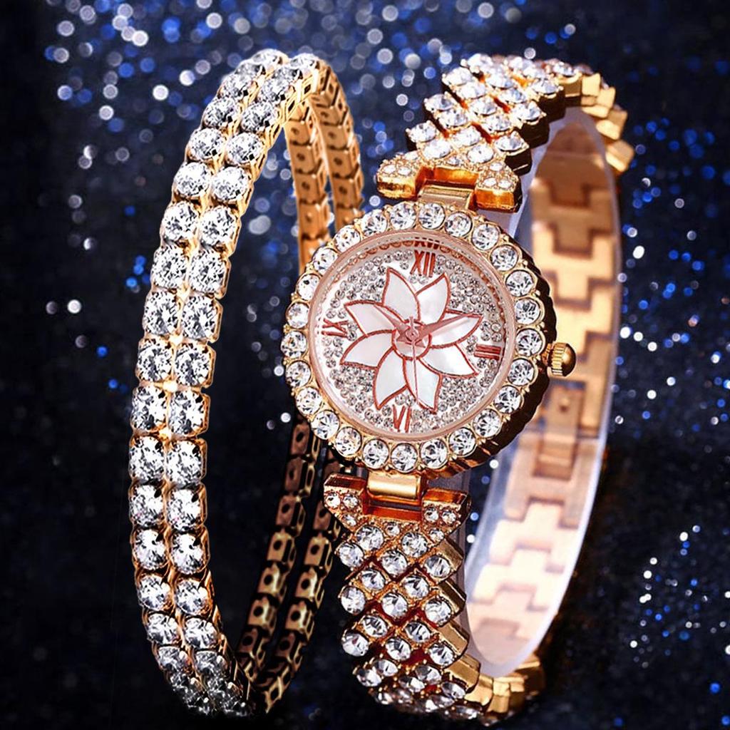 Women's Rhinestone Dial Quartz Watch & Starry Bracelet Gift Set: Simple & Stylish