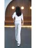 Women's Spring/Autumn 2025 Fashionable Slim Fit Stand Collar Sweater & Wide-Leg Pants Two-Piece Set