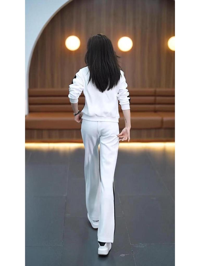 Women's Spring/Autumn 2025 Fashionable Slim Fit Stand Collar Sweater & Wide-Leg Pants Two-Piece Set