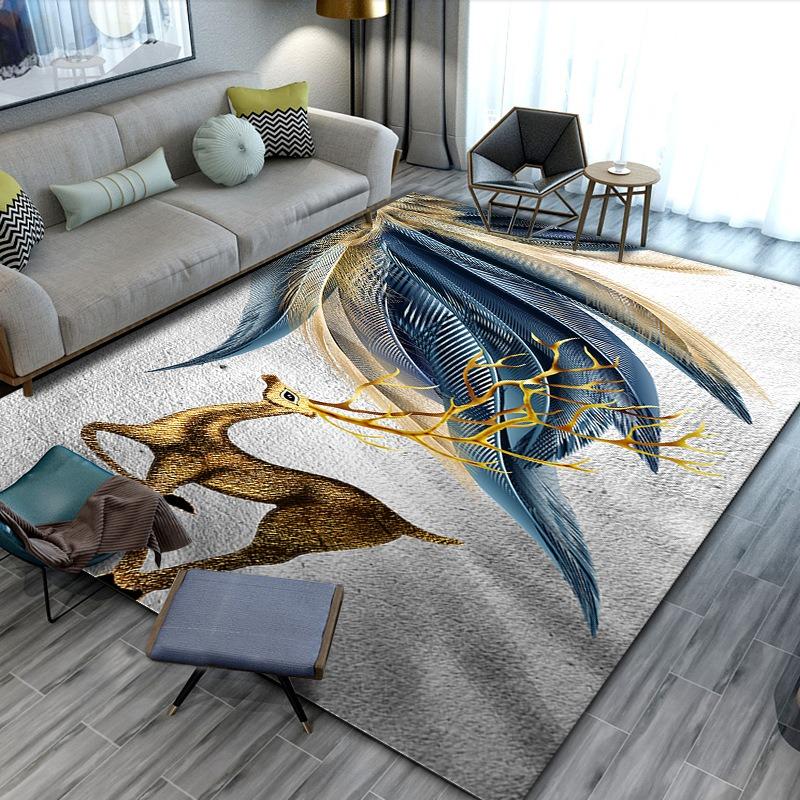 Europe Style Light Luxury Plume Carpet Living Room Sofa Bedroom Bedside Study Entrance Door Rug Non-slip Retro Home Decor Mat