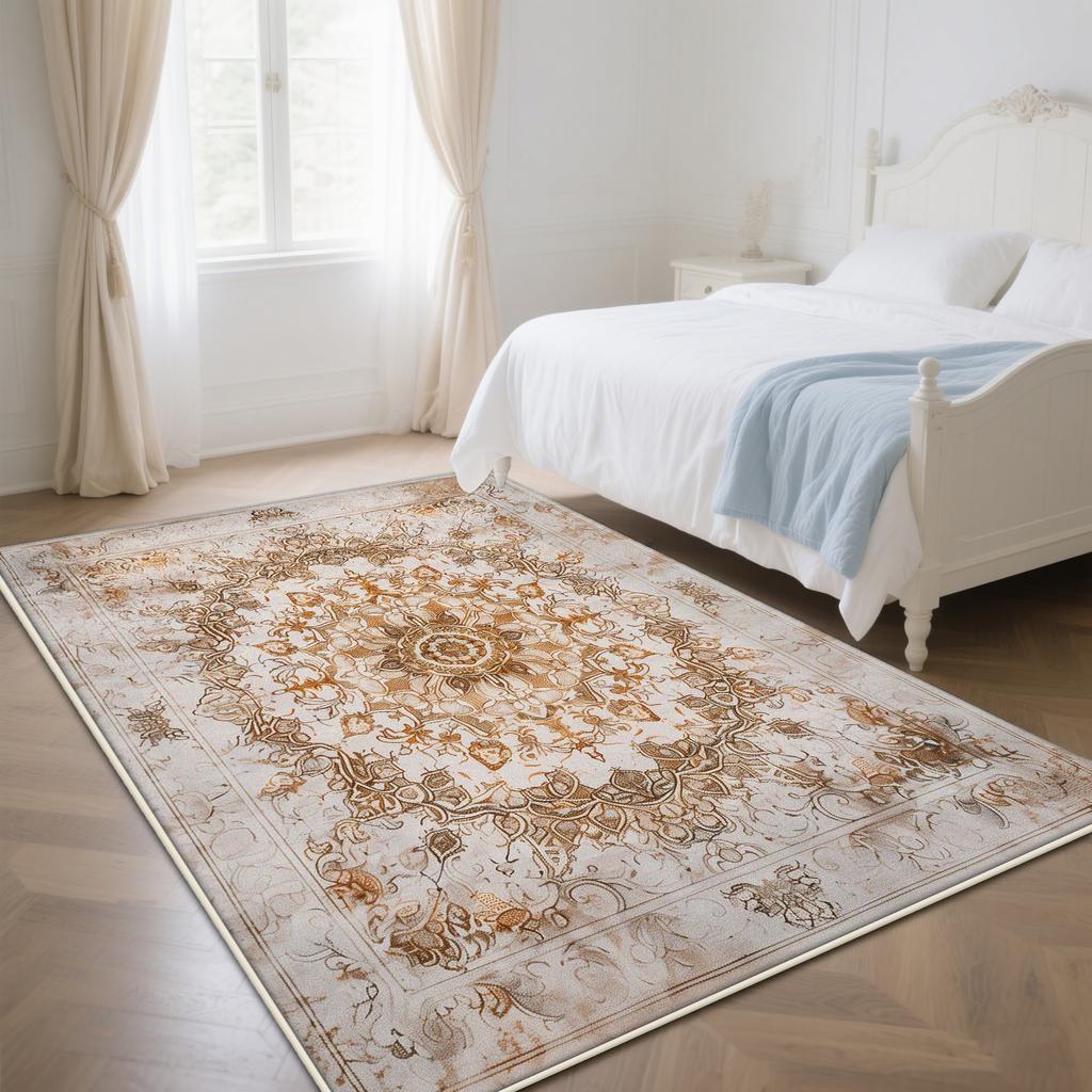 White Color Persian Room Decoration Aesthetic Bedroom Carpet Bohemian Rug Non-slip Parlor Washable Coffee Tables Mat Easy Clean