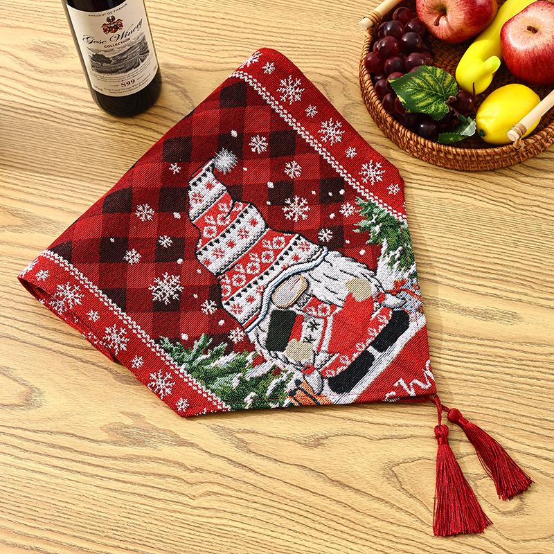 New kitchen table decoration props knitted fabric tassel Santa Claus table runner insulation mat cartoon tablecloth