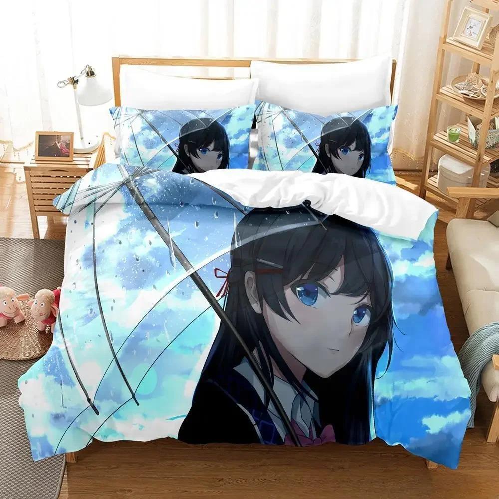New Virtual Youtuber Tsukino Mito Bedding Set Cartoon Anime Three-piece Set Adult Kid Bedroom Duvet Cover Sets 3D Kawaii Girls