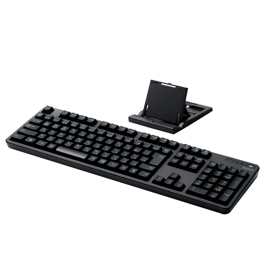 ELECOM Bluetooth Full Keyboard with Numeric Keypad, Membrane Type, with Stand, Multi-Pairing Compatible, iPad, Surface, Black, TK-FBM112BK