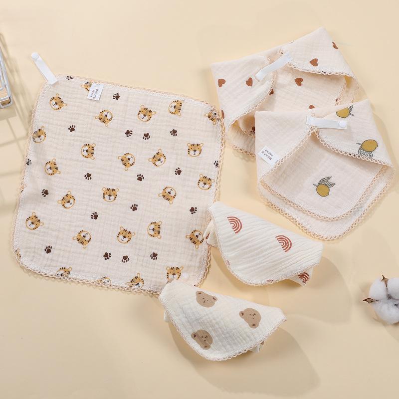 Pure Cotton Crepe Baby Bandana Bibs With Snaps Newborn Drool Bibs Floral Print Hand Towel Soft Absorbent Burp Cloth For Infants