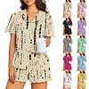 Women's Two Piece Pajama Set Short Sleeve Button Down Top and Ruffle Hem Shorts Lightweight Soft Fabric Comfortable Sleepwear