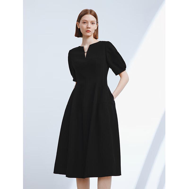 LANGZI Acetate Lantern Sleeve Little Black Dress