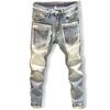 Trendy Brand Patchwork Jeans Men's Personalized Multi-Pocket Trendy Slim Fit Skinny Pants Contrast Color Patch Stretch