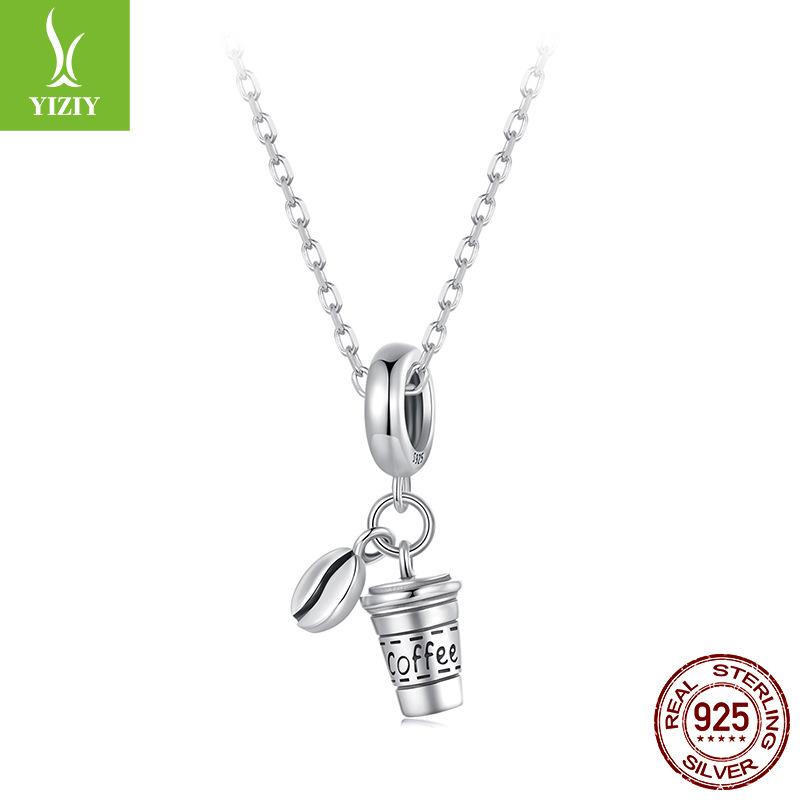 S925 Silver Coffee Cup Pendant Diy Beaded Bracelet Accessories Light Luxury Niche S925 Sterling Silver Loose Beads