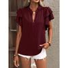 VEZFAA Women's Fashion Casual Summer Spring Solid Color Print Short Sleeve V-Neck Blouses & Shirts