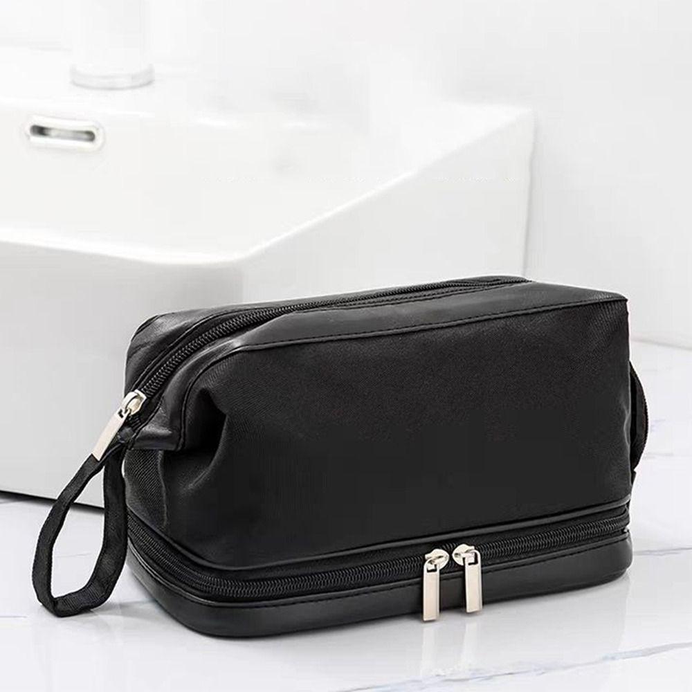 Korean Nylon PU Cosmetics Organizer Handbag Waterproof Portable Mens Toiletry Bag Black Beauty Wash Pouch Women Man
