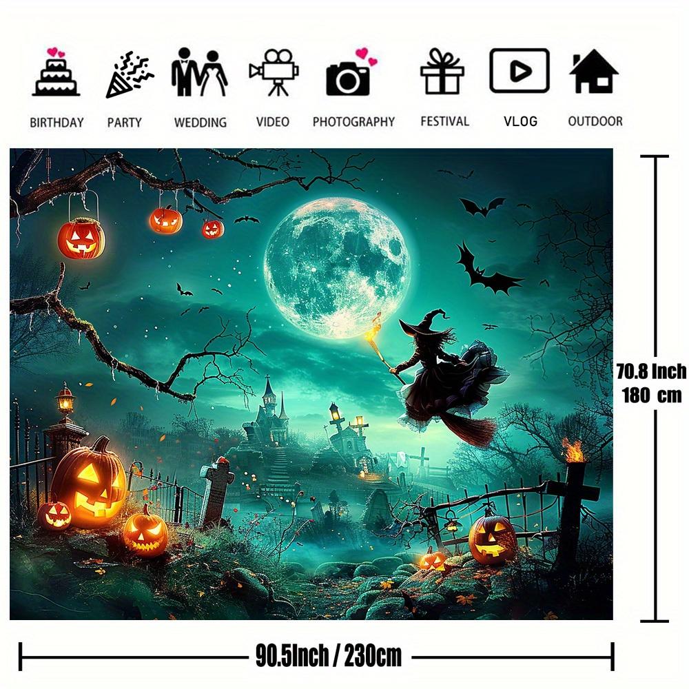 1pc, Halloween photography background - full moon night castle pumpkin party backdropzyc