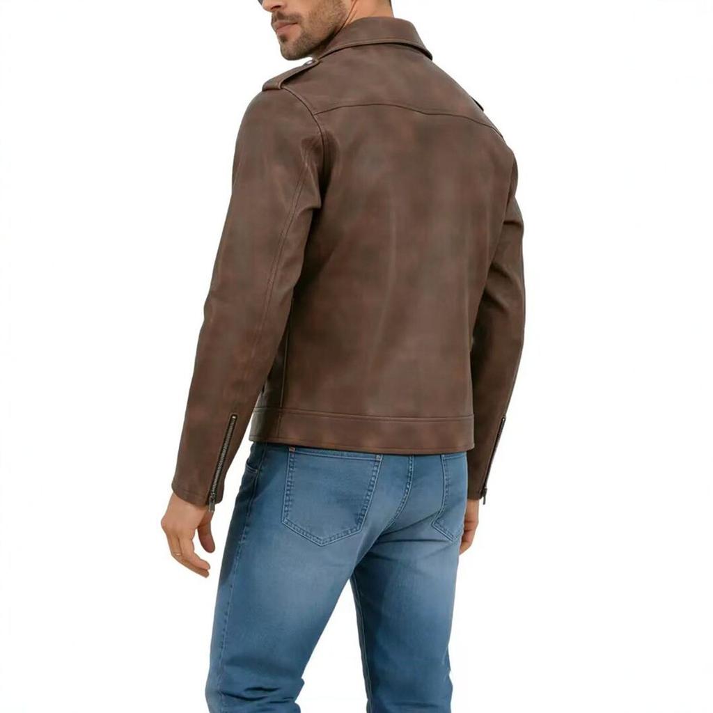 New European and American locomotive style men's PU leather jacket spring and autumn slim stand-up collar zipper men's wallet