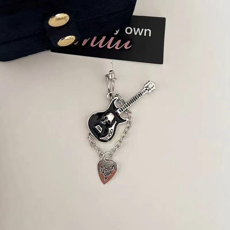 Dark Punk Skull Black Rock Guitar Y2K Earrings
