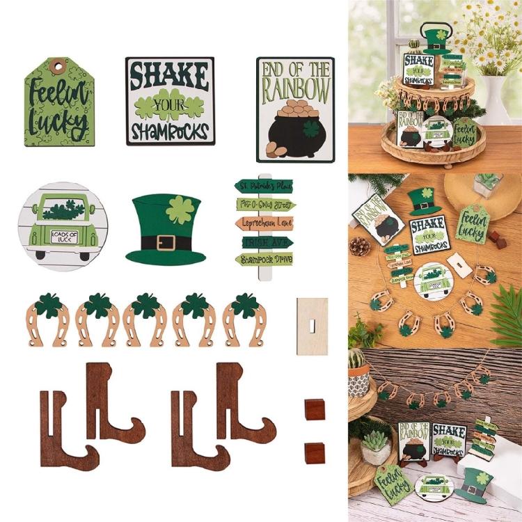 Patrick's Day Decor Gnome Leprechaun's Hat Shamrock Wooden Signs Decorations