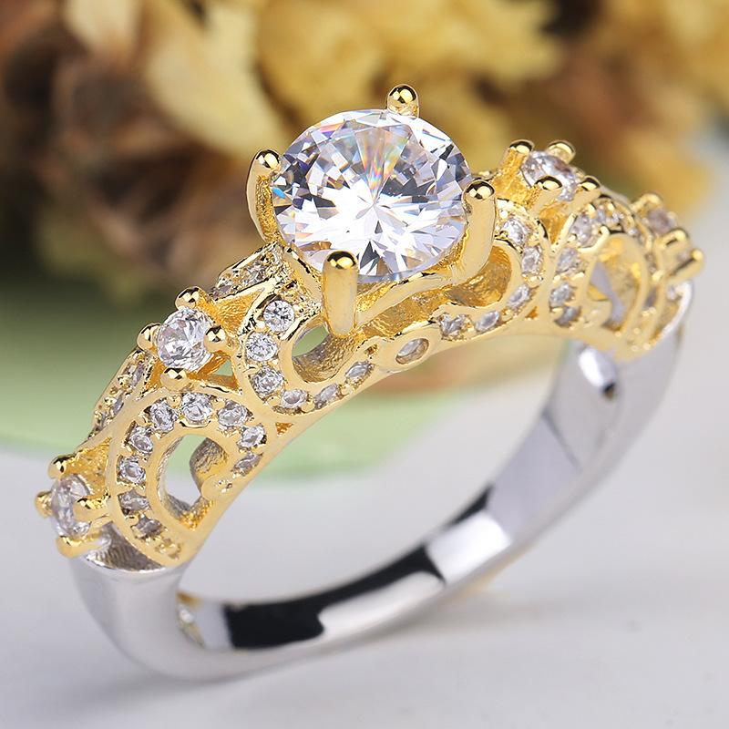 Jewelry Electroplating Points Gold Court Hollow Four Claws Inlaid Imitation Diamond Ring Women'S Exaggerated Ring
