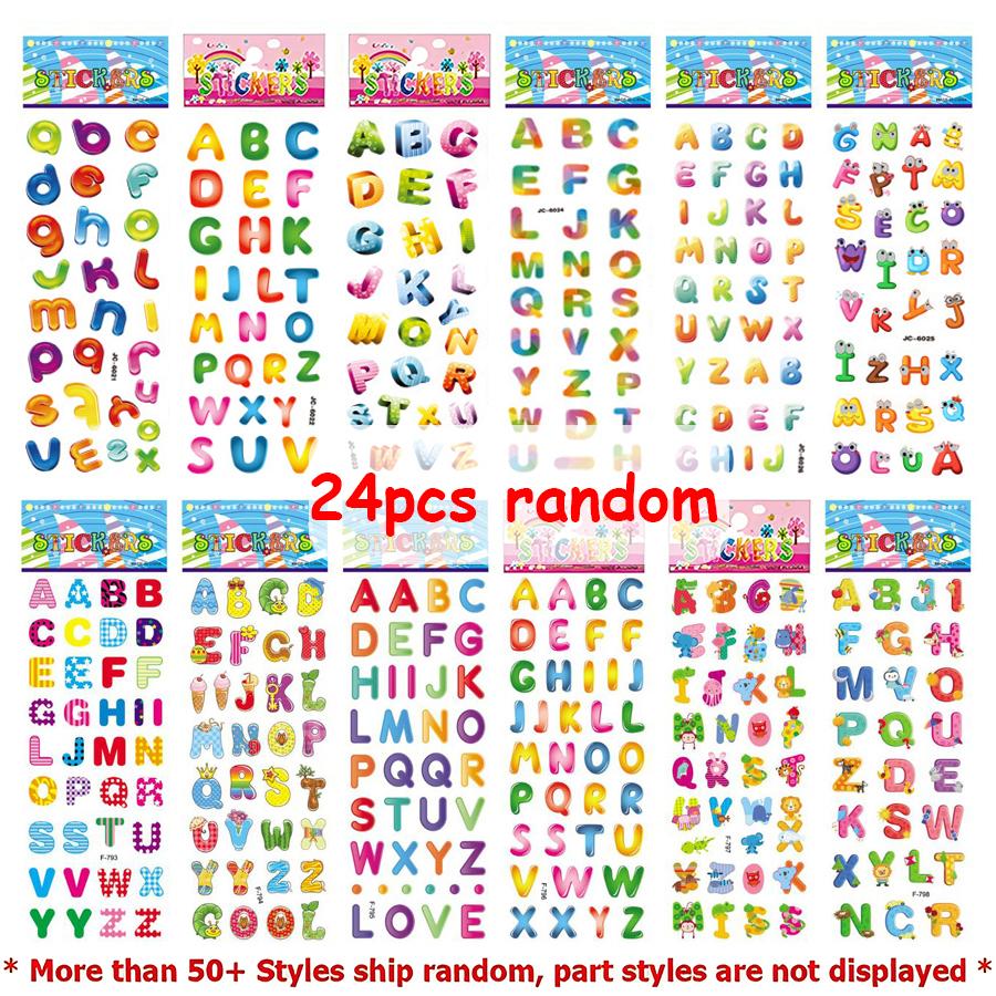 6/12/24pcs Cartoon Bubble Stickers (Letter Design) Self-adhesive & Easy to Stick for Laptop/Luggage Decoration Student Rewards