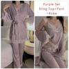 Sexy Pajamas Set for Women, New Lace Pajamas with Breast Pads and Straps, Lace Tops, Trousers and Outer Pajama Sets for Women