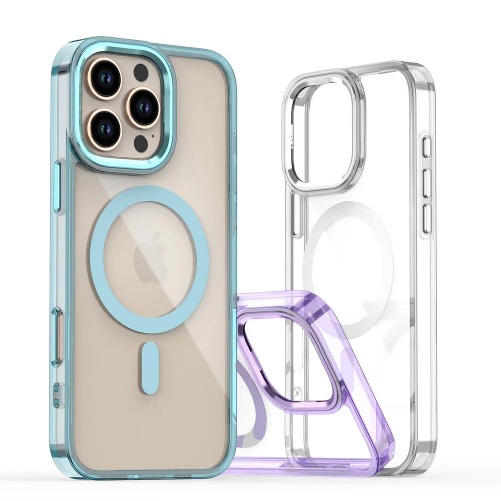 Powerful Magnetic for Magsafe Ring Metal Lens Buttons Clear Phone Case For 16E 15 14 13 12 11 Pro Max X XR Protect Cover