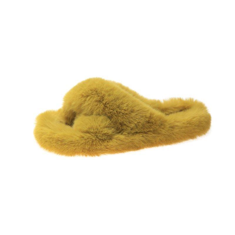 2025 Autumn New Internet Celebrity Fluffy Slippers Female Lazy Woman Wearing Large Size One-word Thick Bottom Open-toed Slippers Female