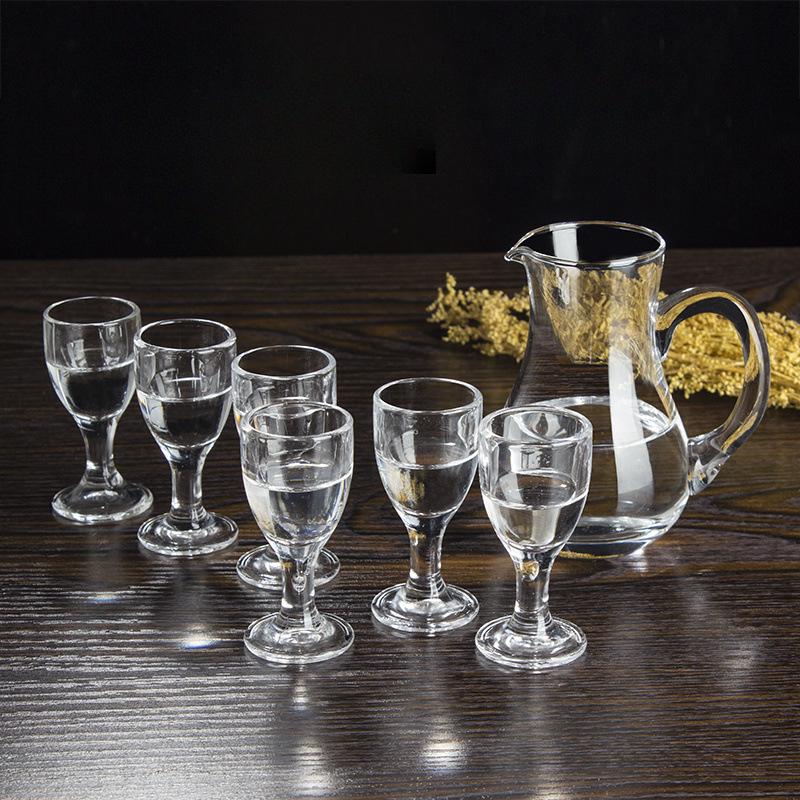 6pcs/7pcs Set Small Wine Glass One Beaker Glass Wine Dispenser Wine Pot Spirit Baijiu Cups Wine Set Household Mini Shot Glasses