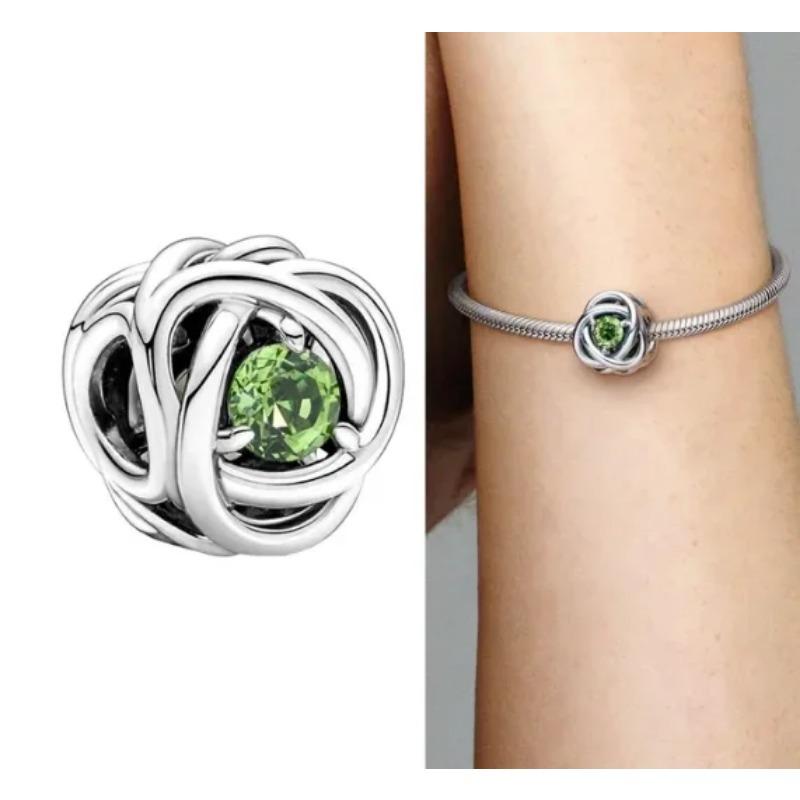 Silver S925 Twelve Month Birthstone Heart Eternity Charms Beads Pendant Fit Original Bracelet for Women DIY Fine Jewelry