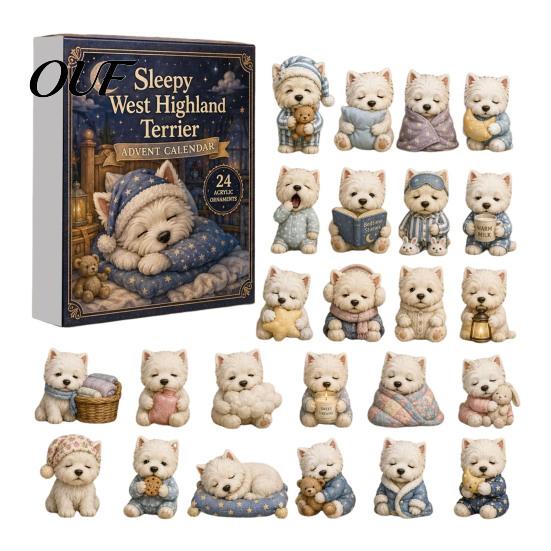 Holiday Decoration Accessories 24 Days Cute Dog Advent Calendar 2026, 2D Acrylic Puppy Ornaments Christmas Tree Hanging Countdown Calendar,