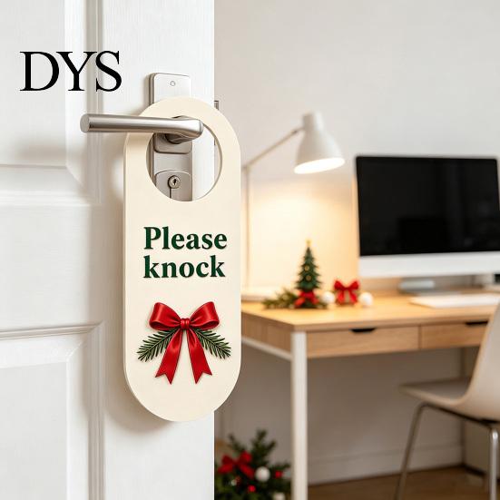 Festive Door Plaque Wooden Christmas Hanger, Santa Hat Bell Bow Hanging Sign Hanger for Knob, Holiday Home Front Entrance Decor Ornament