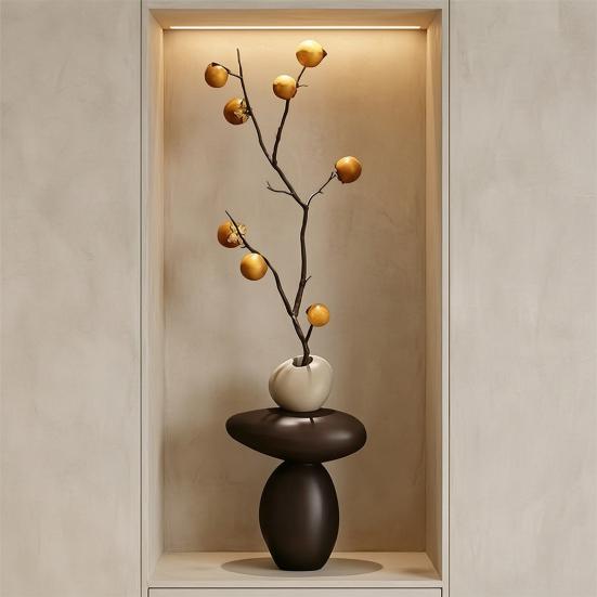 Stacked Rocks Shaped Vase with Artificial Branch, Resin Small Decorative Vase, Boho Modern Bud Vase for Living Room, Dining Table, Shelves