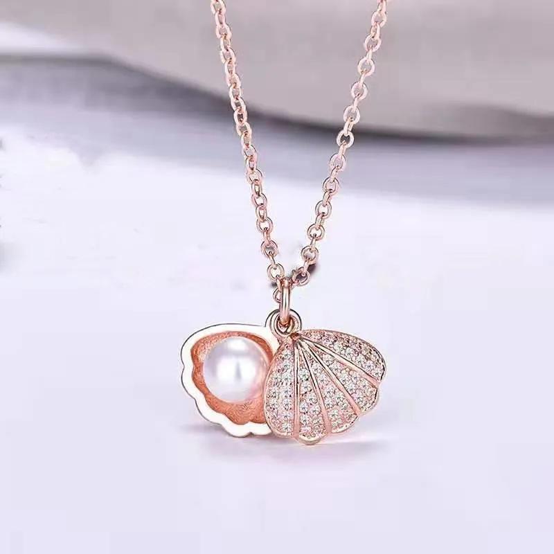 Moderna y Lujosa Cadena para Clavícula de Acero Inoxidable, Personalizable y Versátil, con Colgante de Ostra y Perla en Forma de Corazón de Melocotón