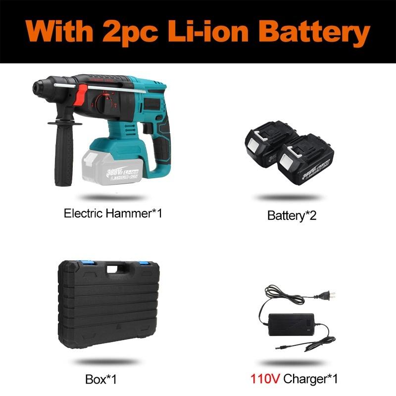 10pcs 0-6200rpm Rechargeable Cordless Rotary Hammer Impact Drill Brushless Electric Hammer Drill Perforator for 388VF 18V Battery