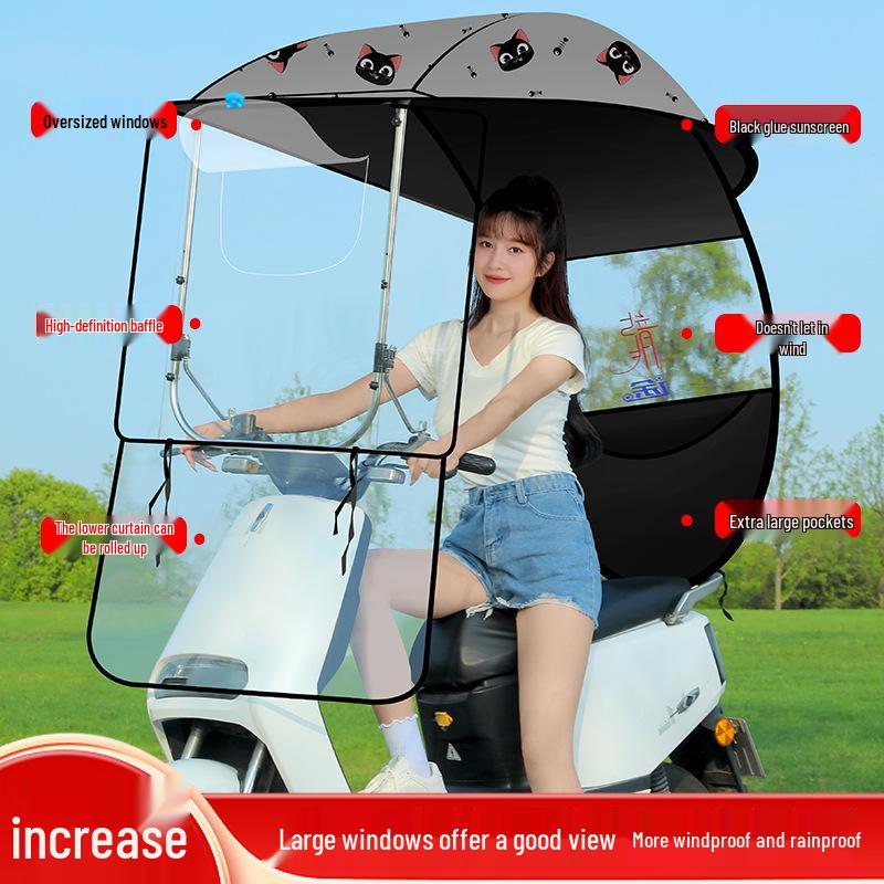 Electric Vehicle Canopy Tent: Windproof, Rainproof, Sunshade for Three-Wheelers with All-Around Windows