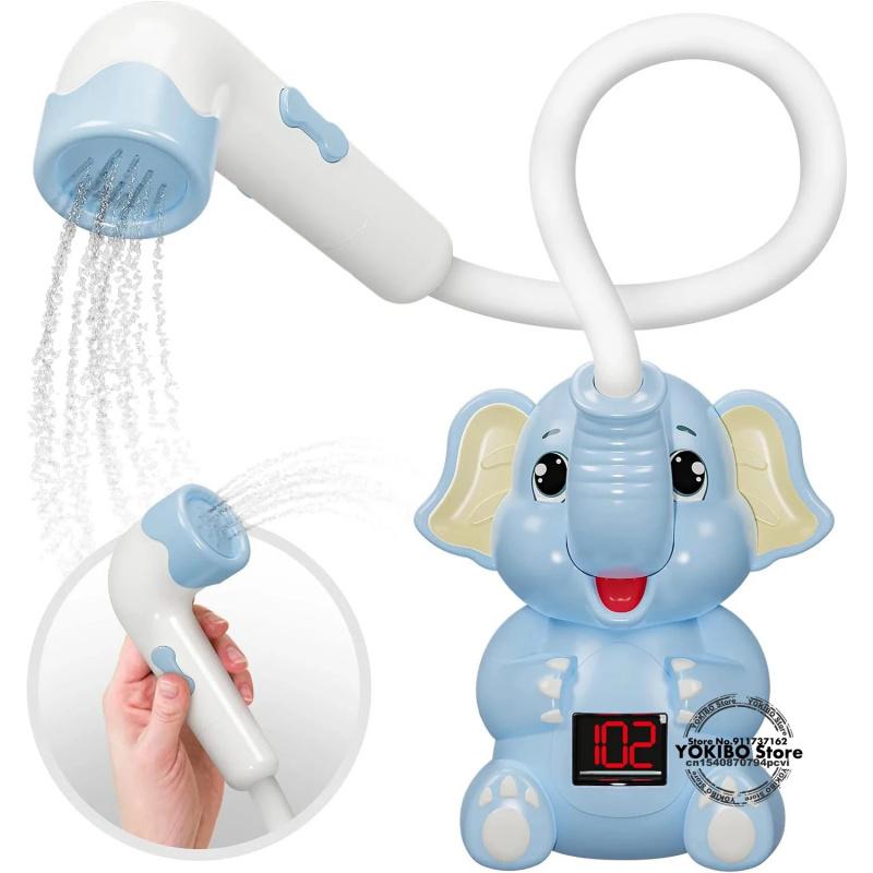 Baby Bath Toys Bath Shower with Shower Thermometer Electric Elephant Water Spray Water Toys for Kids Tathtub Toys for Toddlers V blue with box
