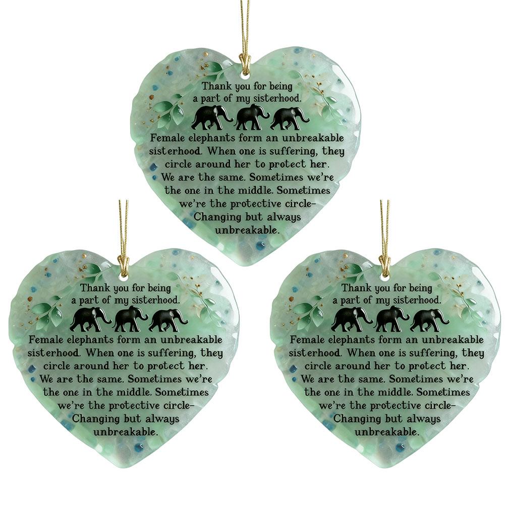Ceramic Double-sided Heart-shaped Elephant Friendship Ornament Christmas Tree Decoration 2D Flat Pendant Friendship Souvenir