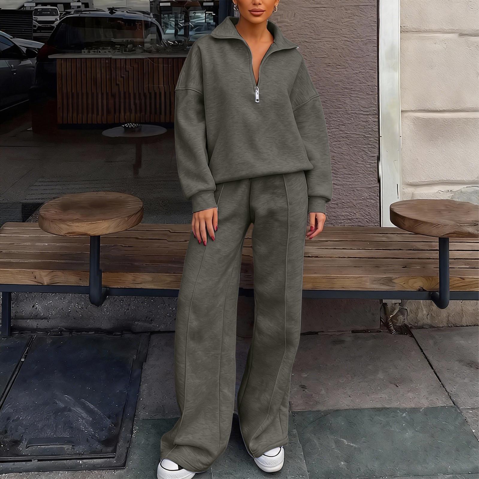 

Women s 2 Piece Color Casual Sportswear Long Pants Set L зелений