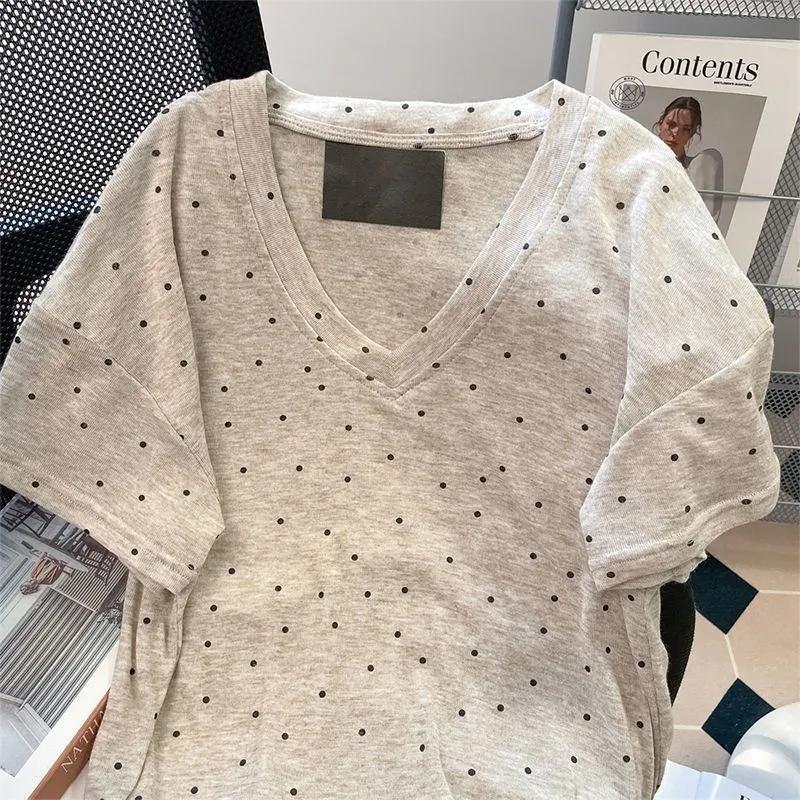 T-shirt Women Versatile Summer Casual Large Size Loose V Neck Stamp Pullover Short-sleeved Tops