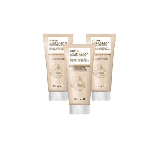 Ricocell Cica and Mugwort Super Deep Clean Foam Cleanser 120ml 3pcs