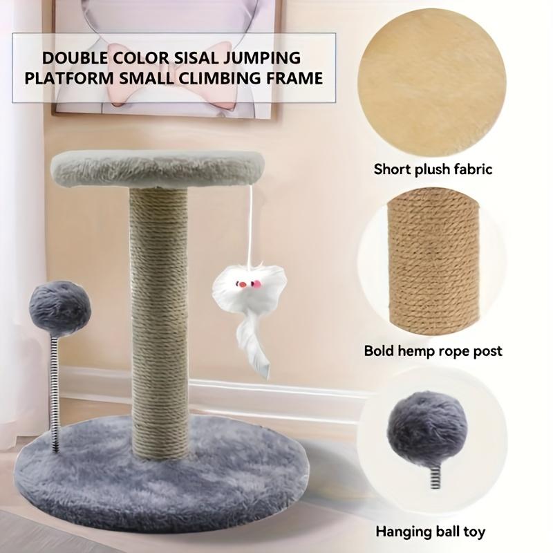 Sturdy Small Cat Tree with Scratching Column, Hanging Mouse and Spring Ball - Ideal Kitten Furniture