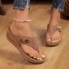 Vintage Wedge Flip Flops for Women 2025 Metal Decor Clip Toe Thick Sole Sandals Woman Lightweight Non Slip Casual Sandles 43